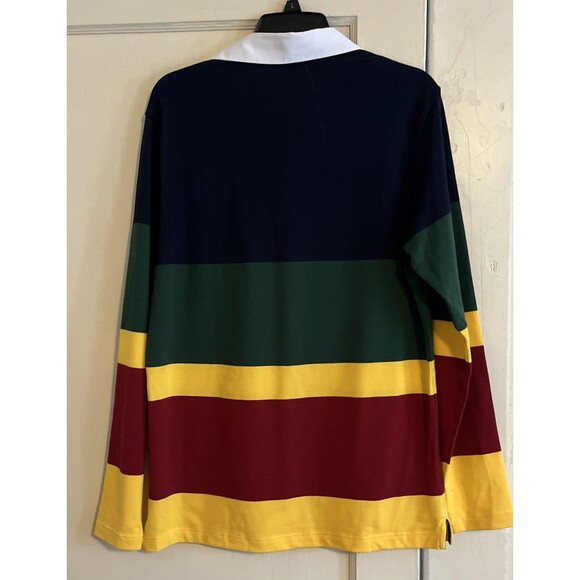 Ppolaflon Comfortable Polo Men’s S Multicolor Long Sleeve Striped Rugby Shirt - Picture 2 of 8
